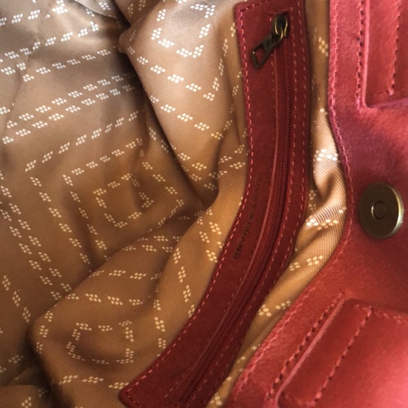 Lucky Brand Red leather Fringe Bucket Bag with crossbody strap Tribal Pattern - Picture 9 of 14